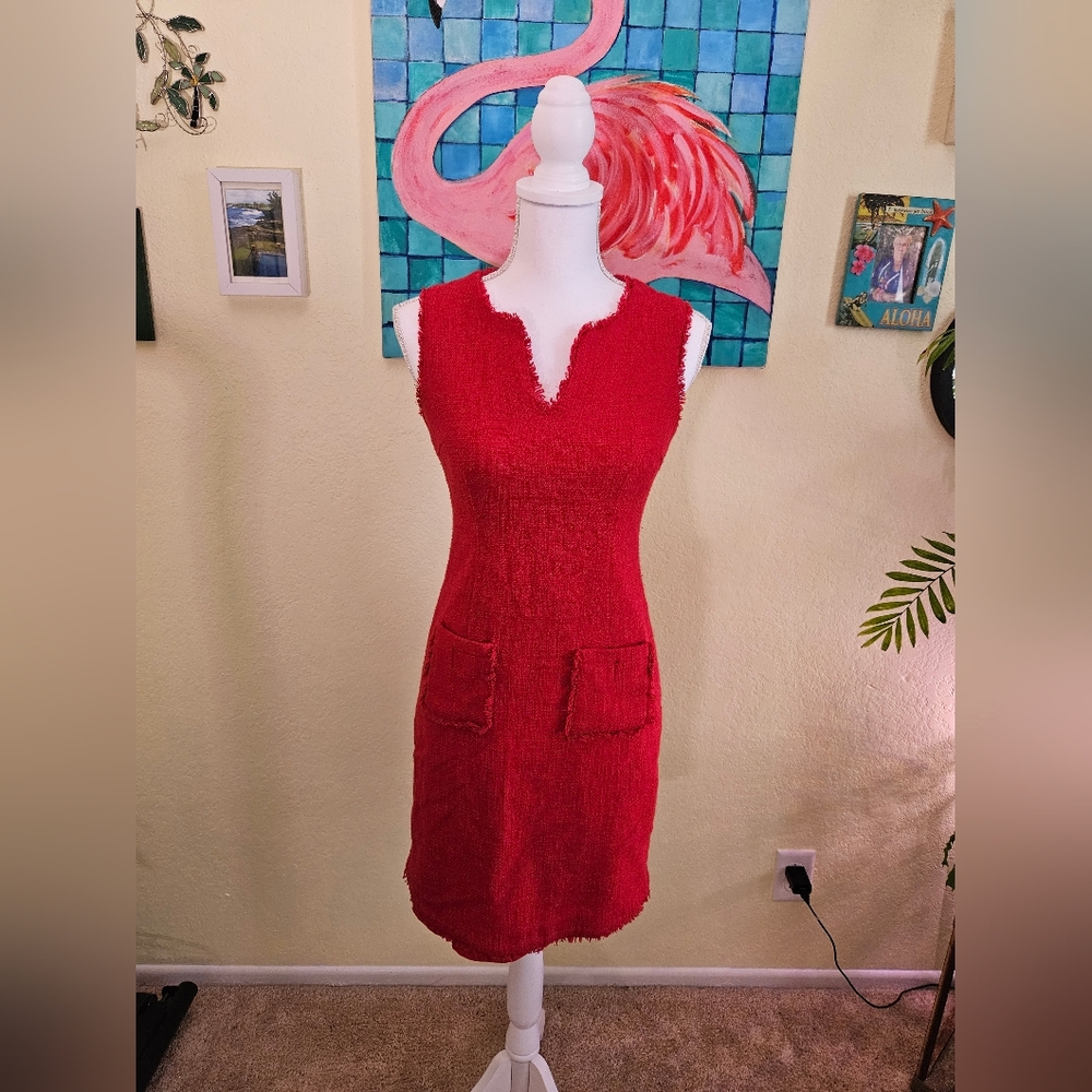 Karl Lagerfeld Red Sleeveless Knit Pocket Dress Sz 2